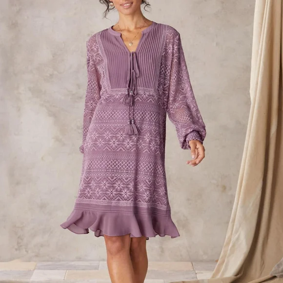knee length dresses for ladies LYDIA DRESS (PURPLE LACE) – ANNA QUAN US